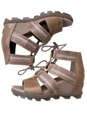 EUC Sorel Leather Joanie Lace Up Wedge Sandals Size 8.5
